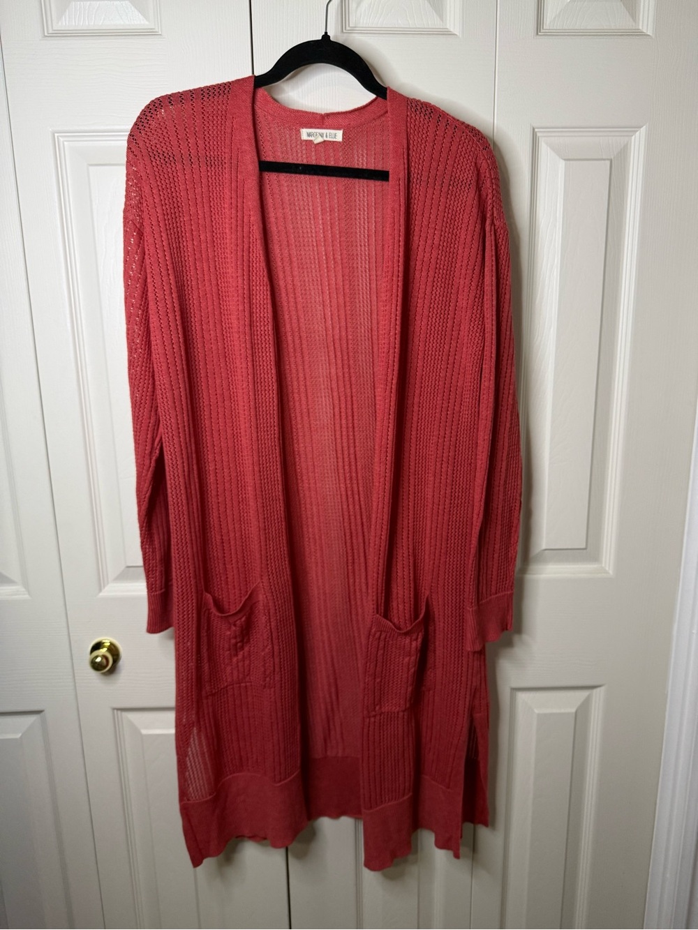 Open-Front Longline Cardigan in Coral